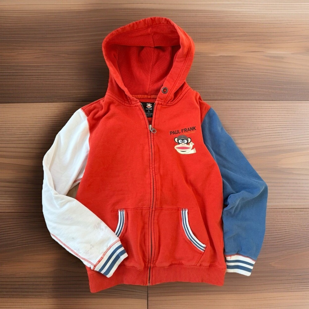 Paul Frank Hoodie Orange Sweatshirt Jacket Monkey Pilot Airplane Kids XL